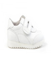 Made in Spain EU23-EU35 School Sports shoes reinforced PVC Toe Napa Leather Single Strap velcro sneakers Non Slip Rubber White 